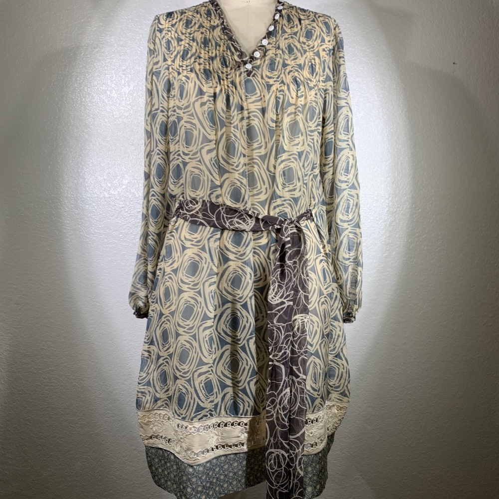 4 Love and Liberty by Johnny Was Art Deco Front Tie Kaftan tunic Dress M NWT